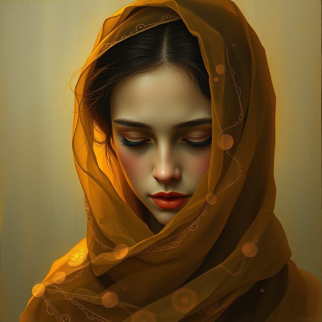 A Young Woman Lost in Thought, Surrounded by Soft, Golden Li...