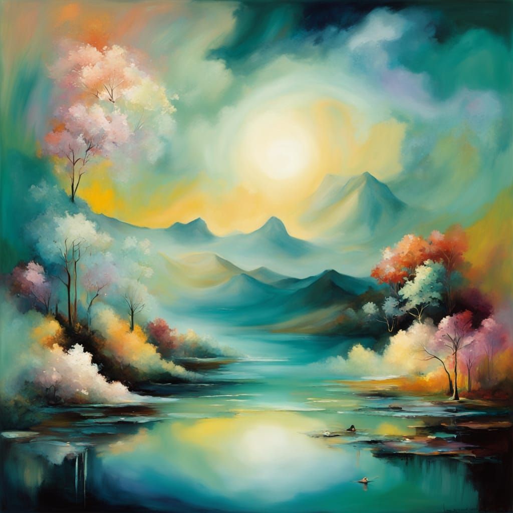 Soothing Abstract Art with Gentle, Swirling Patterns and Lus...