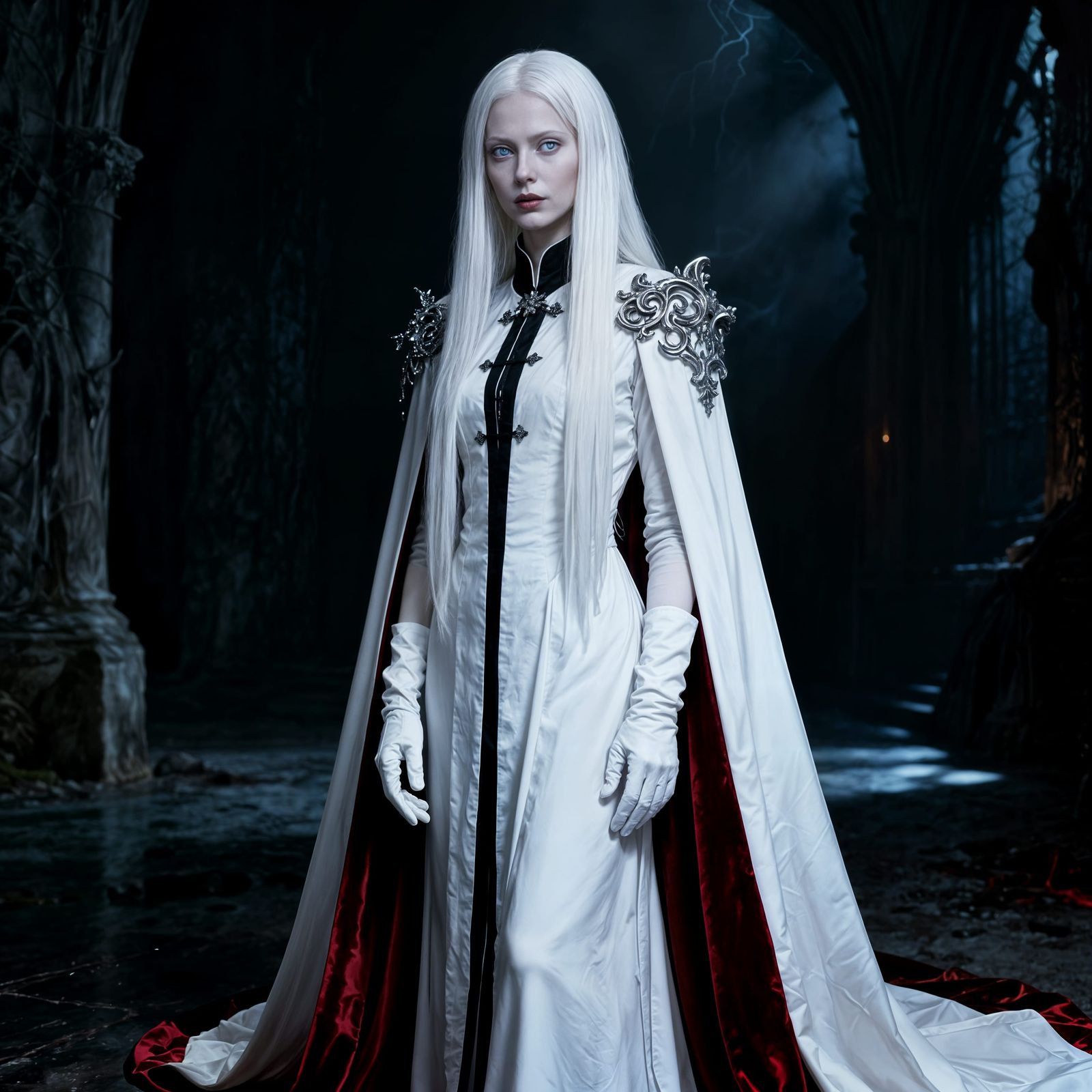Albino Vampire Woman in Gothic Chamber