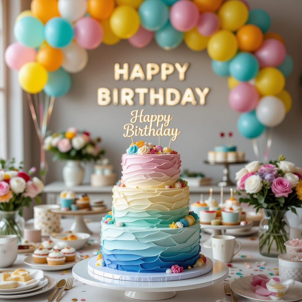 Festive Birthday Party with Cake and Balloons