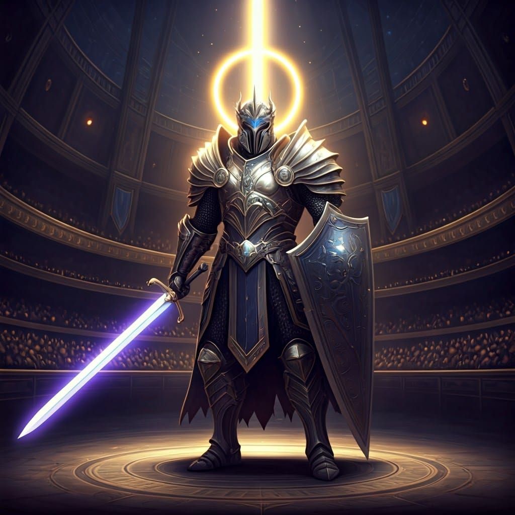 Epic Fantasy Warrior in a Celestial Arena