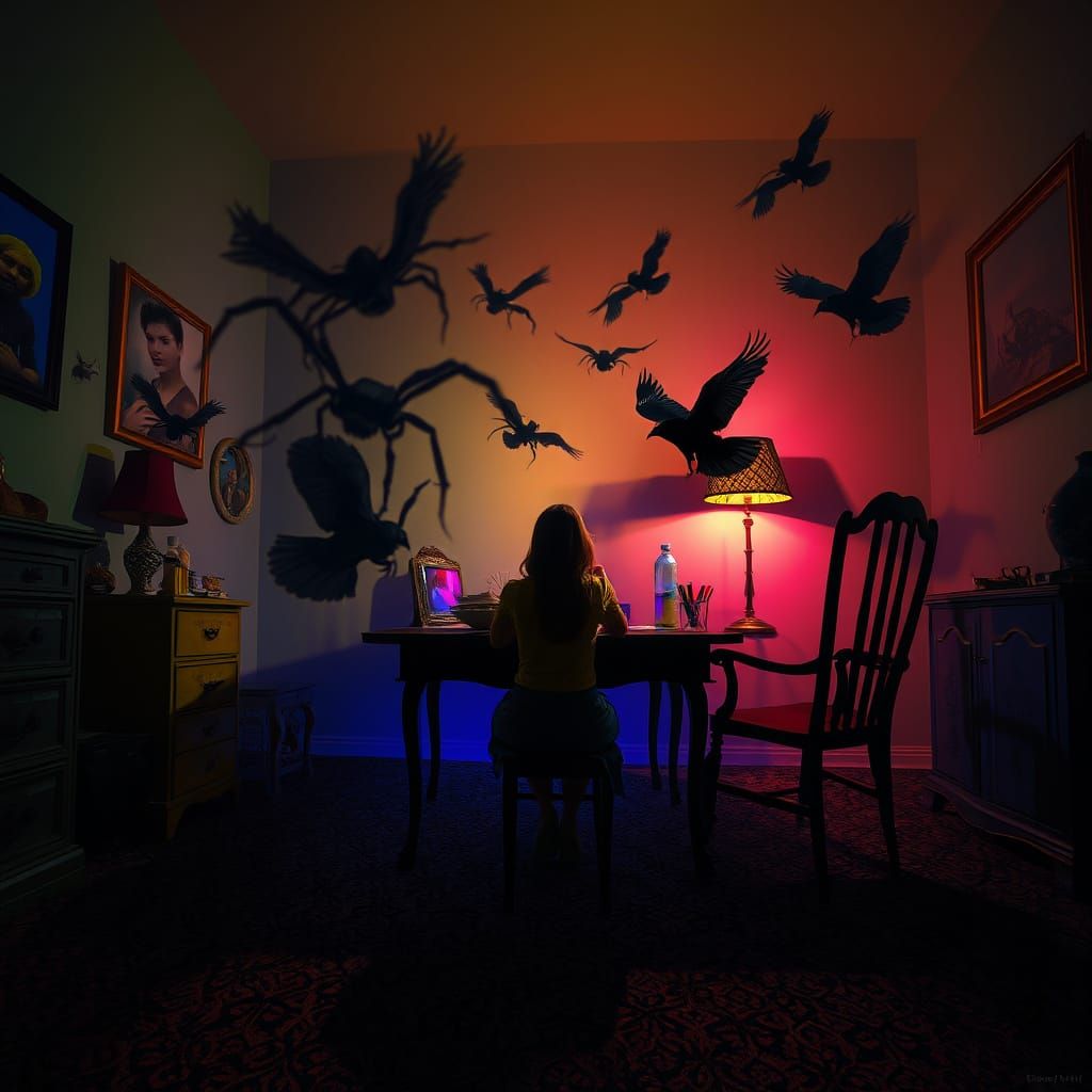 Surreal Shadows: Animals Emerge in Psychedelic Room