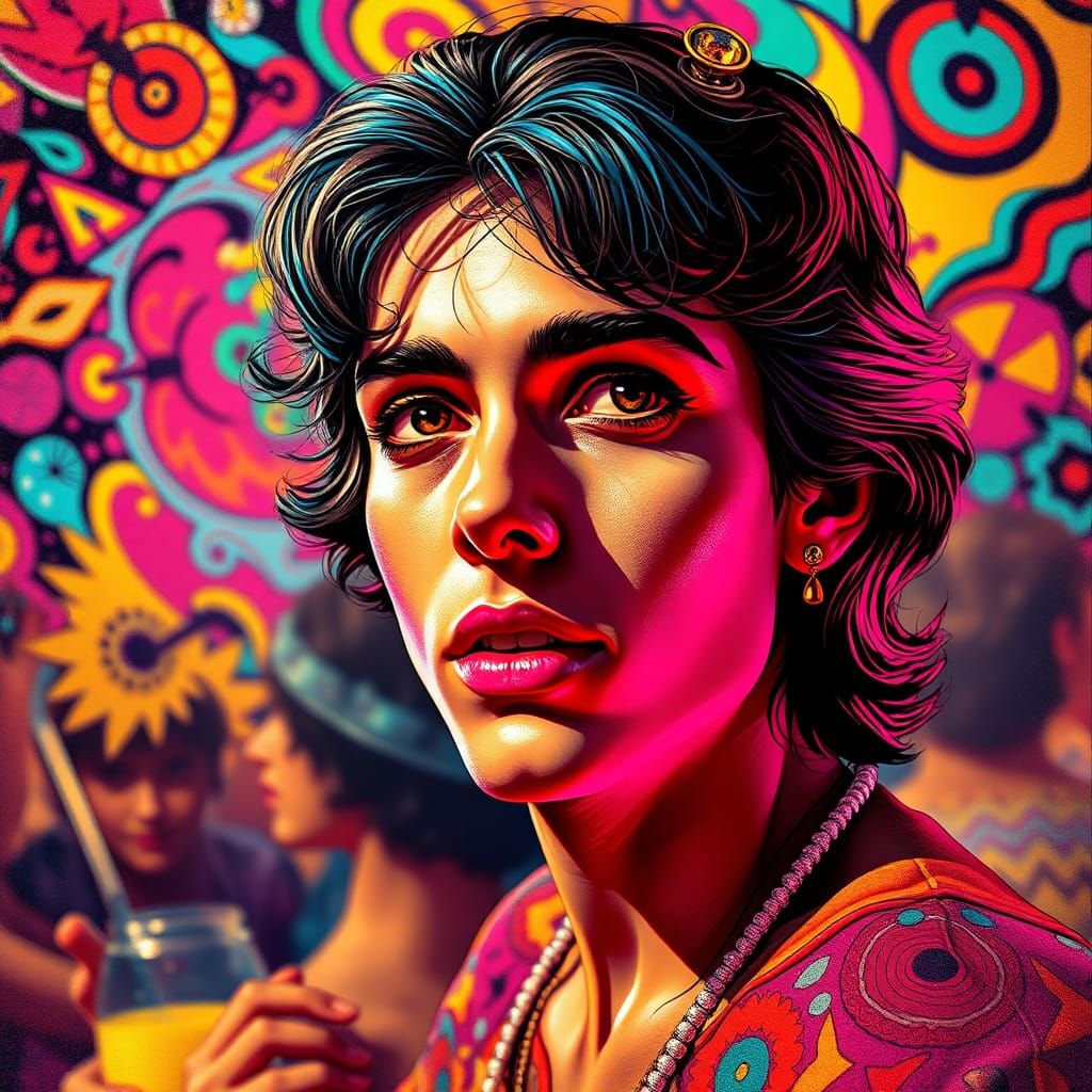 Psychedelic 1960s Party in Splash Art Style
