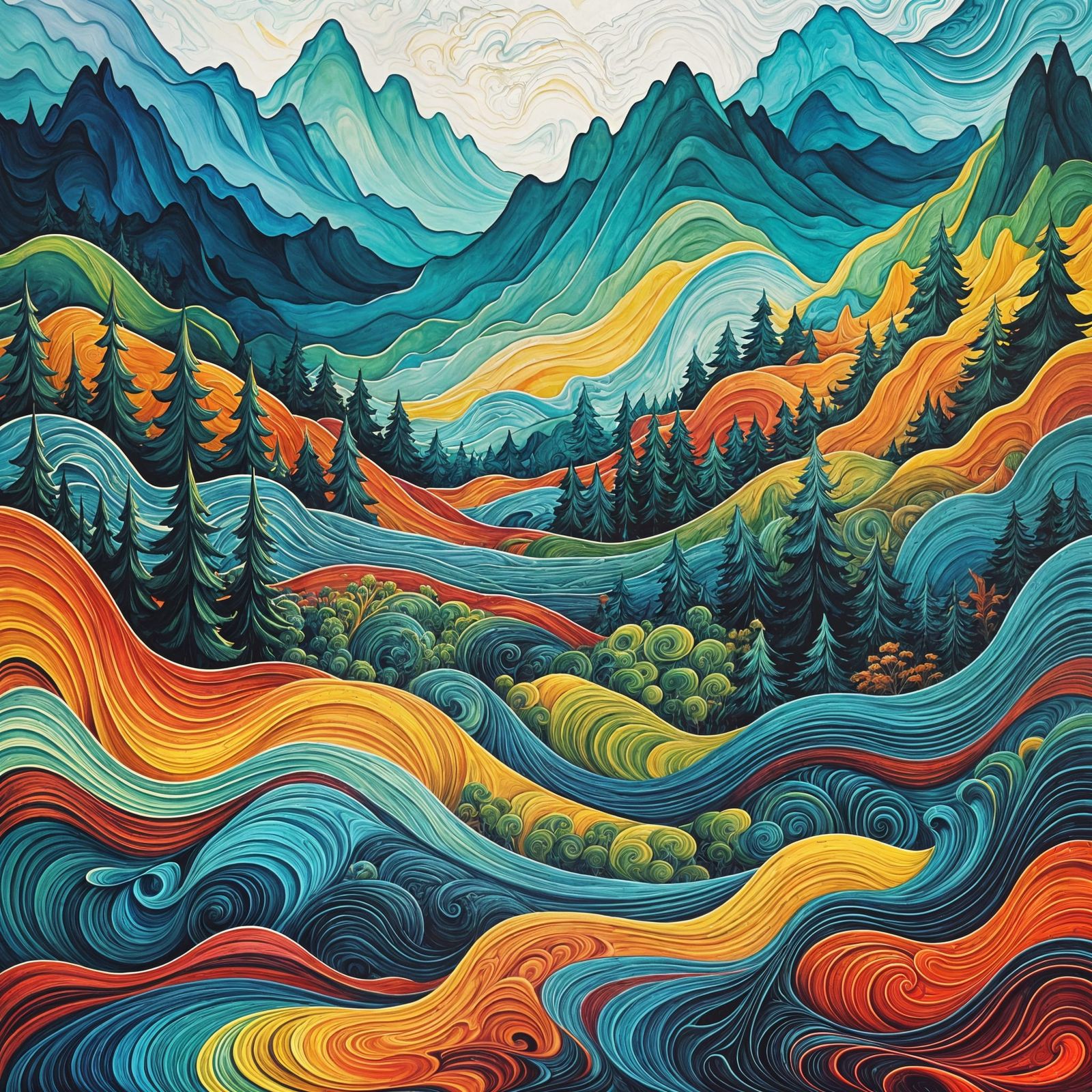 Epic Mountain Forest Landscape in Vibrant Digital Art