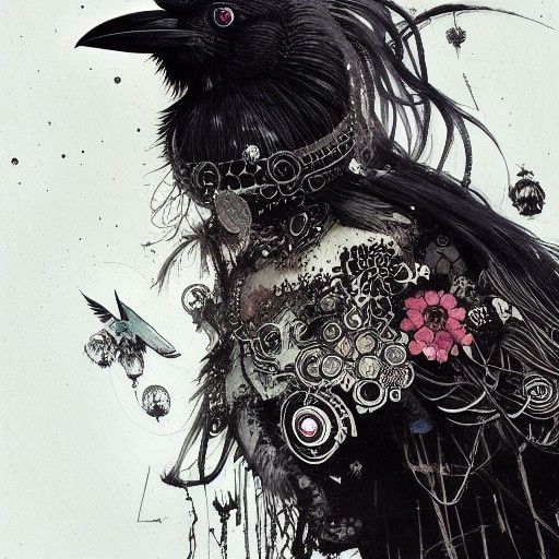 Dark Crow Goddess Illustration in Mixed Media