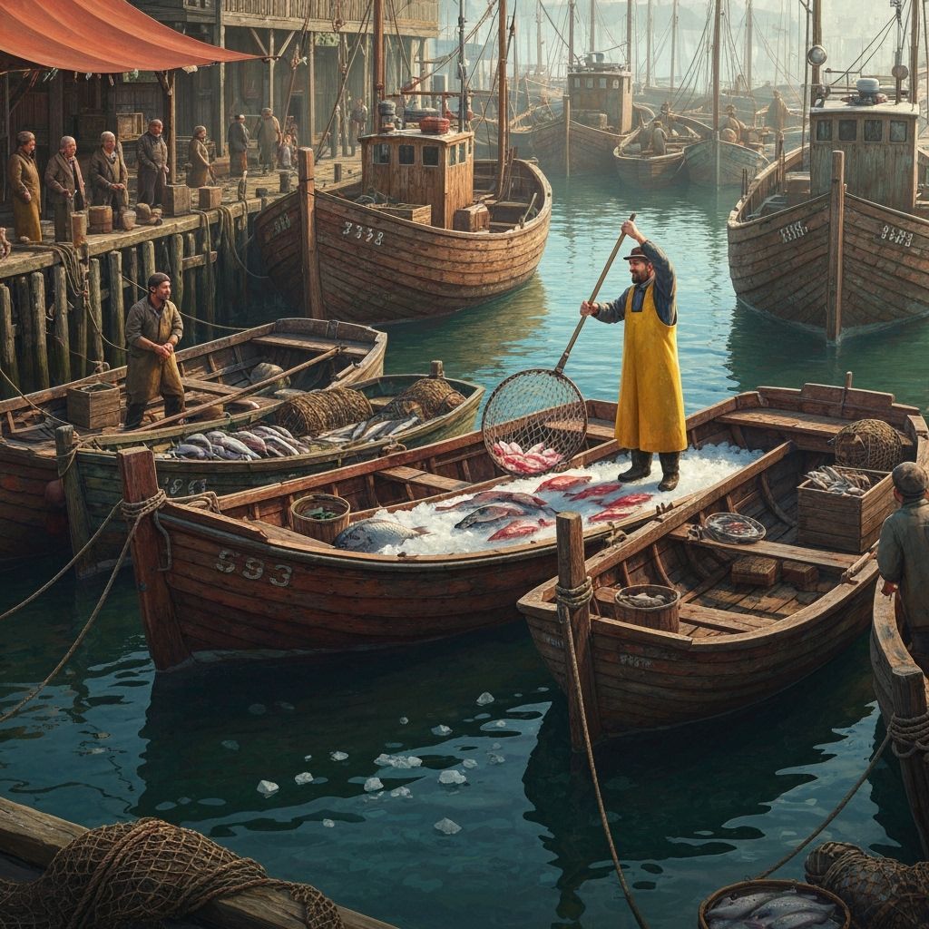 Lively Fish Market Auction in Expressive Style