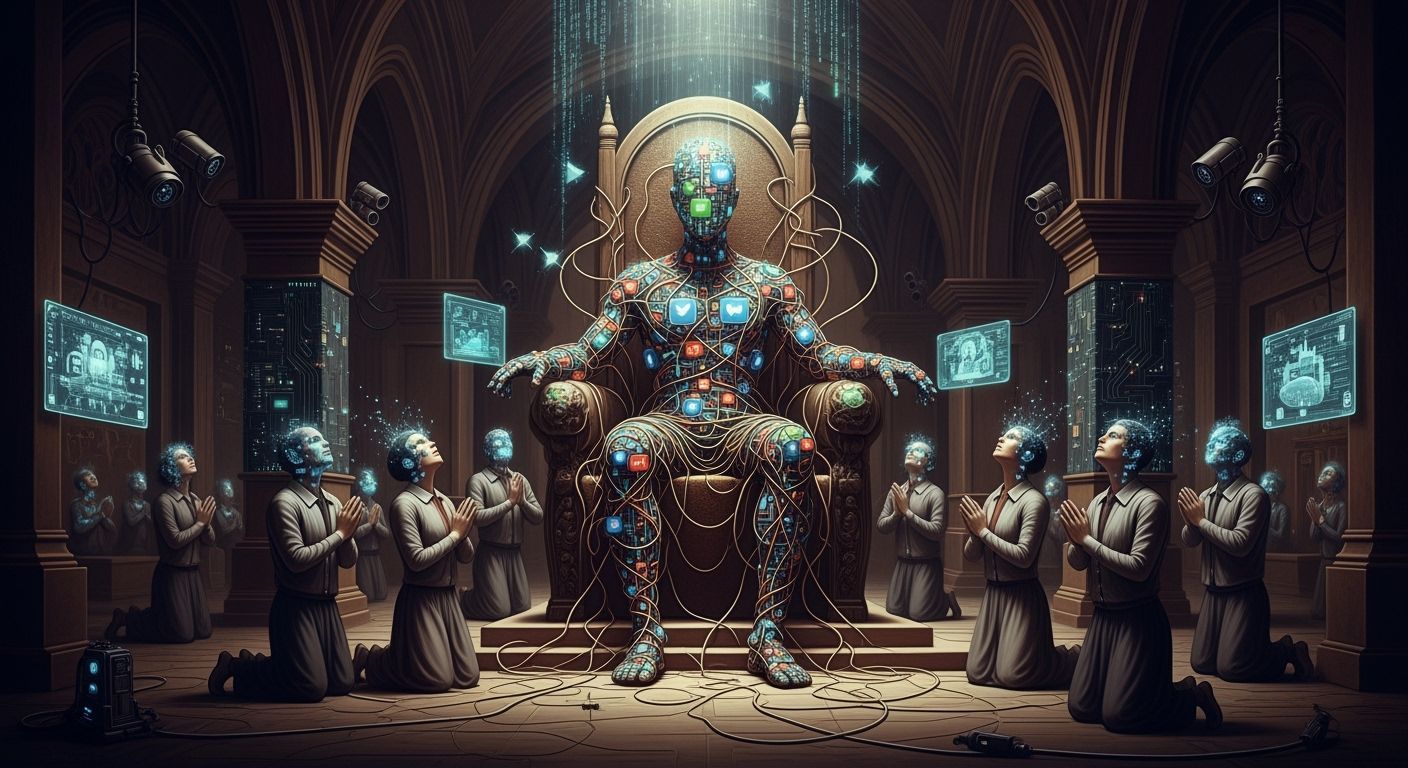 Dark Baroque Oil Painting of a Digital Throne