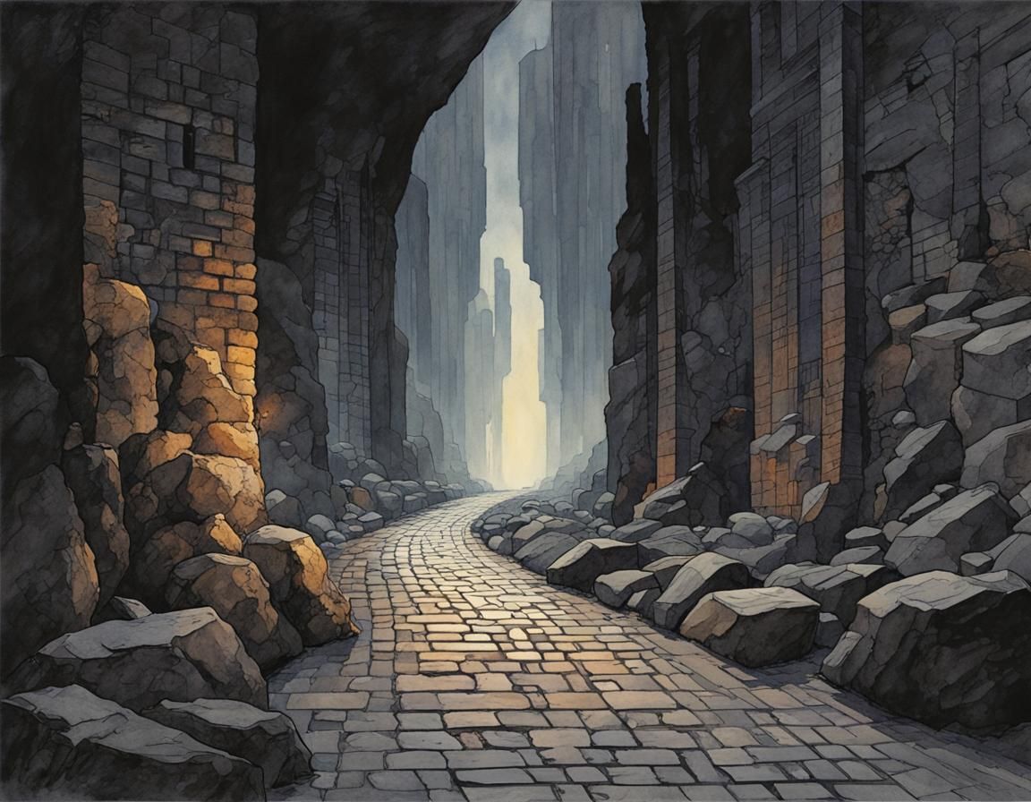 Mysterious Art Deco Hallway in a Haunted Mine