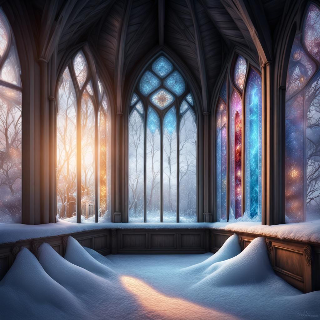 Winter Landscape with Church in Frozen Sunlight