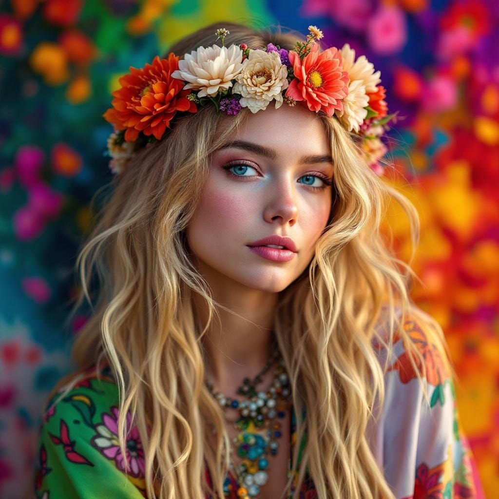 Hippie Lady Portrait in Hyperdetailed Style