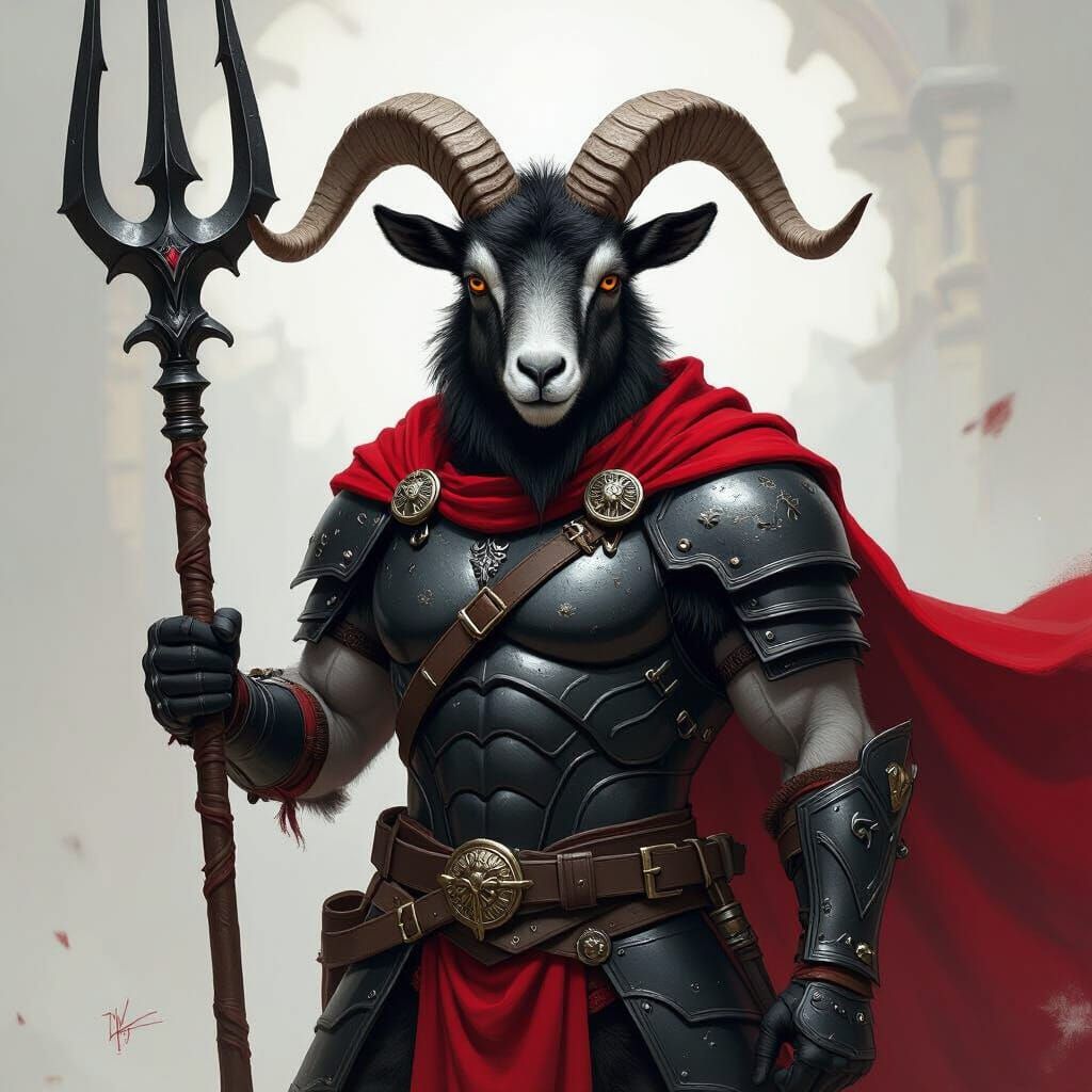 Goat Warrior in Gladiator Armor, High-Fantasy Art