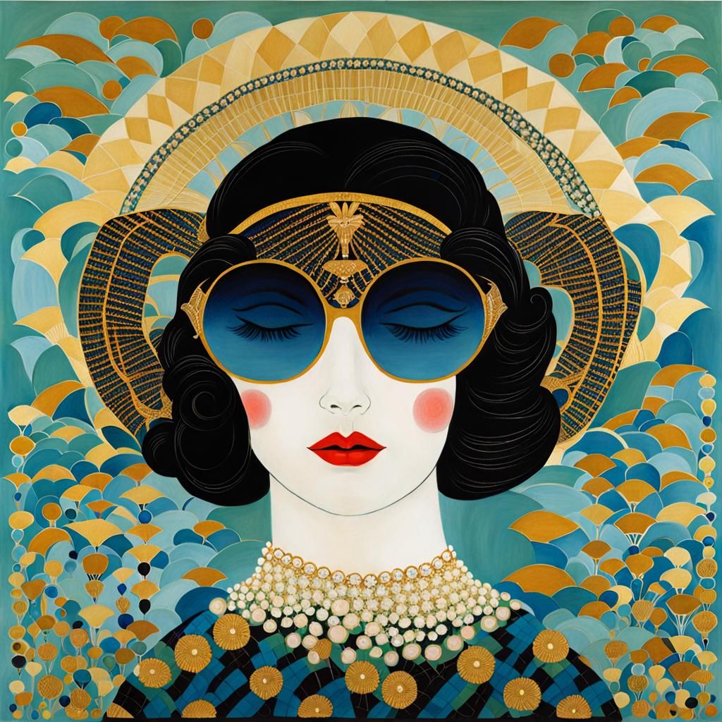 Dreaming Lady with Glasses in Art Deco Style