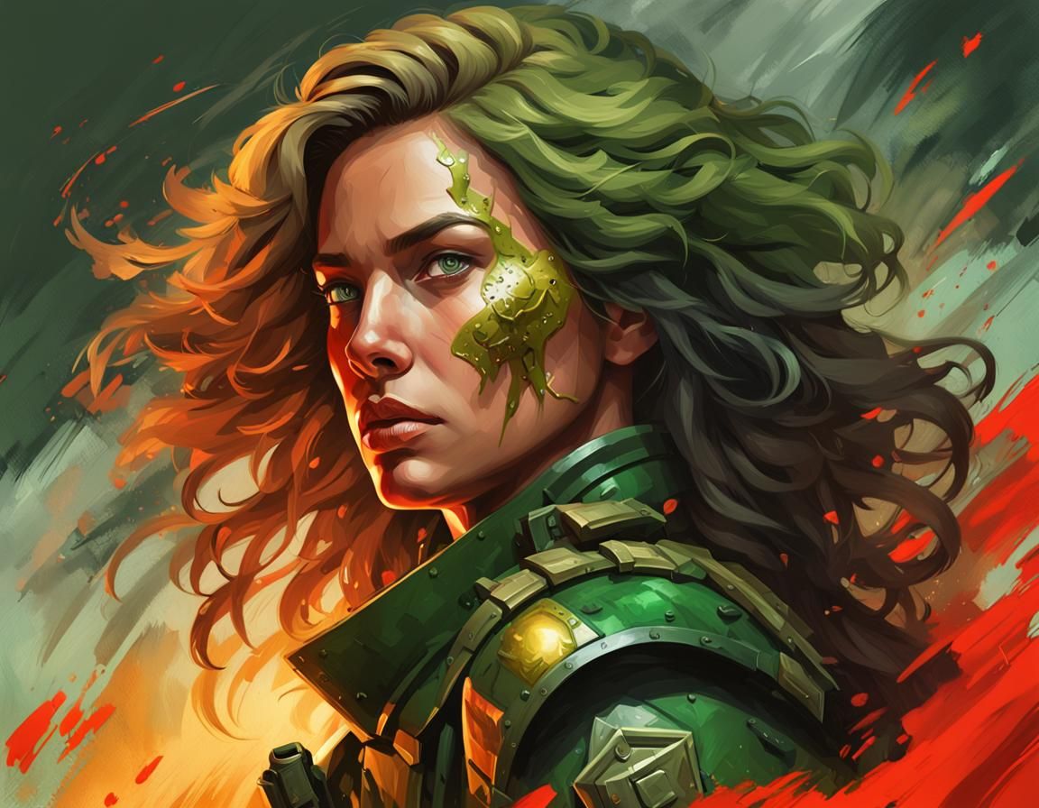 Female Soldier Portrait in Oil Painting Style