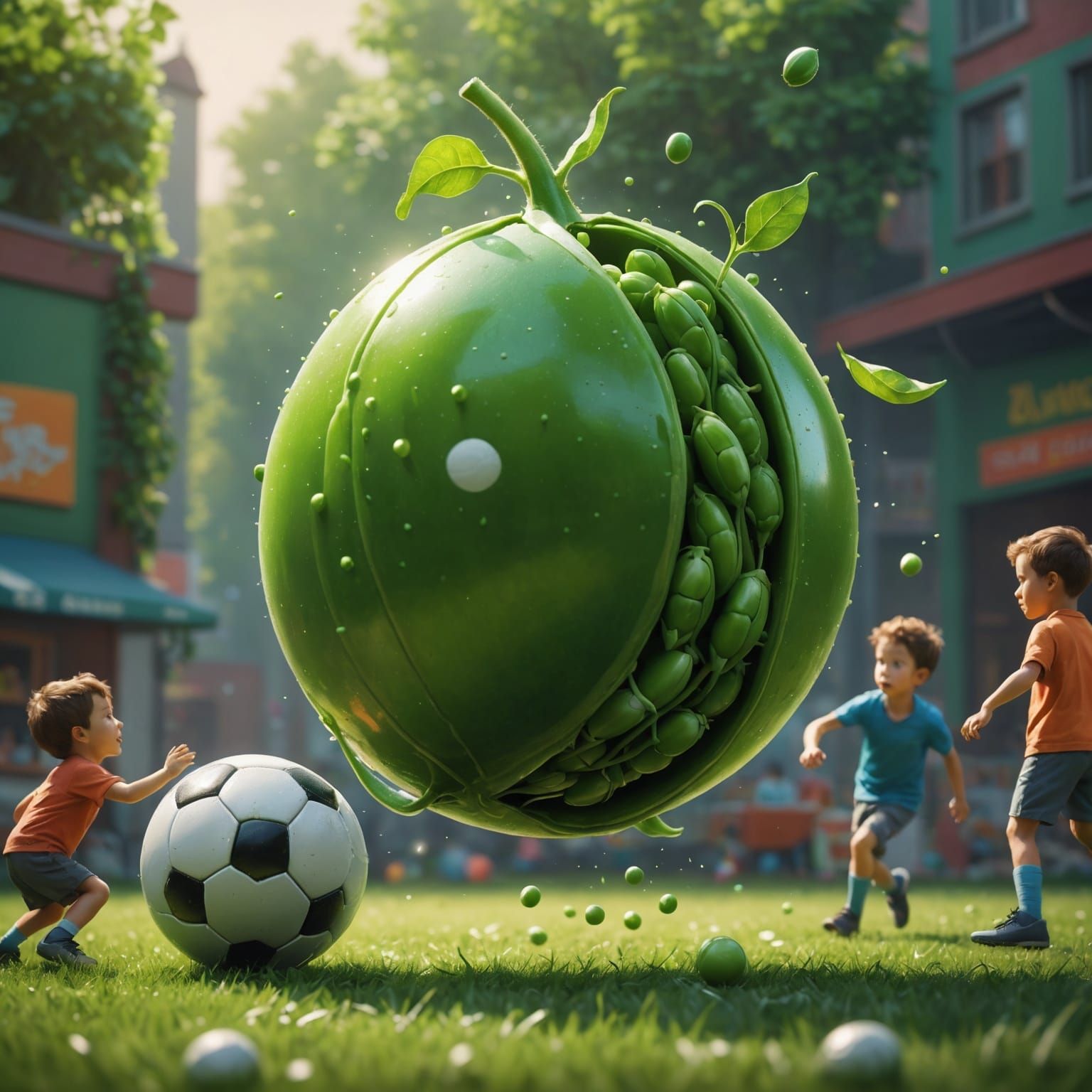 Hyperrealistic Pea Pod Football Game: Splash Art