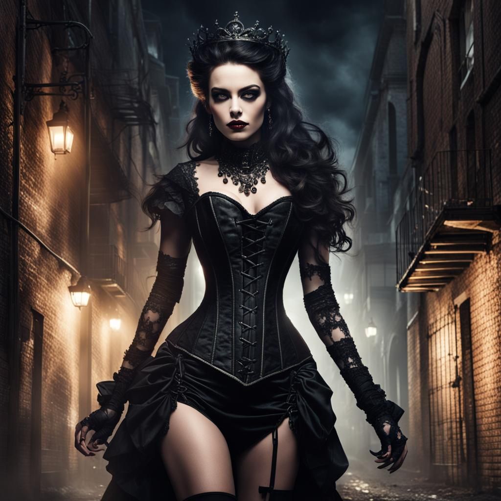 Gothic Queen in Dark Alleyway: Alluring Portrait