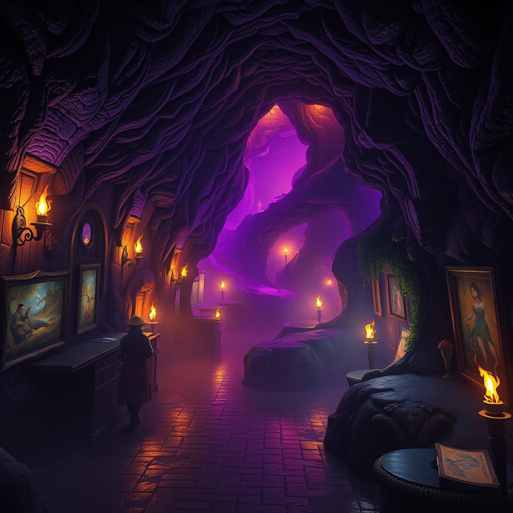 Mysterious Dark Fantasy Art Gallery in Subterranean Setting