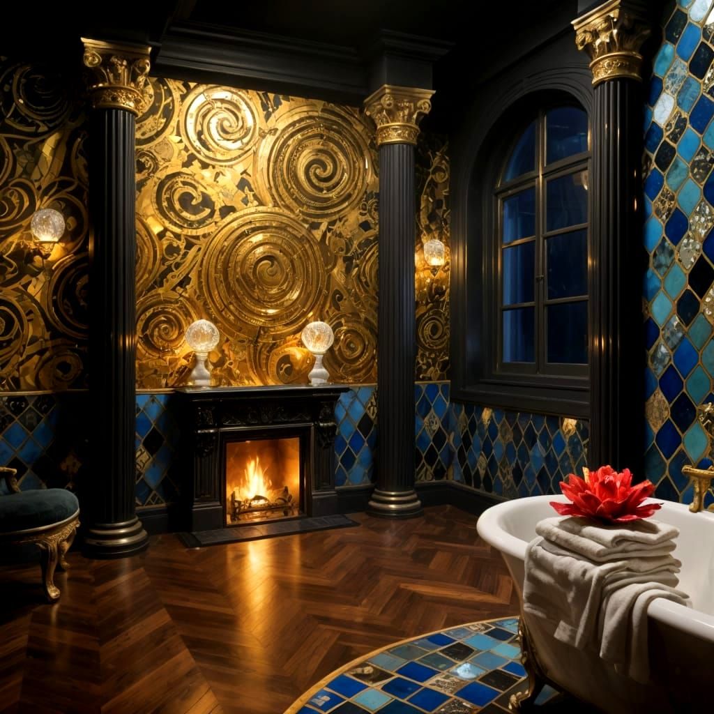Opulent Spa Interior in Klimt-Inspired Art Deco