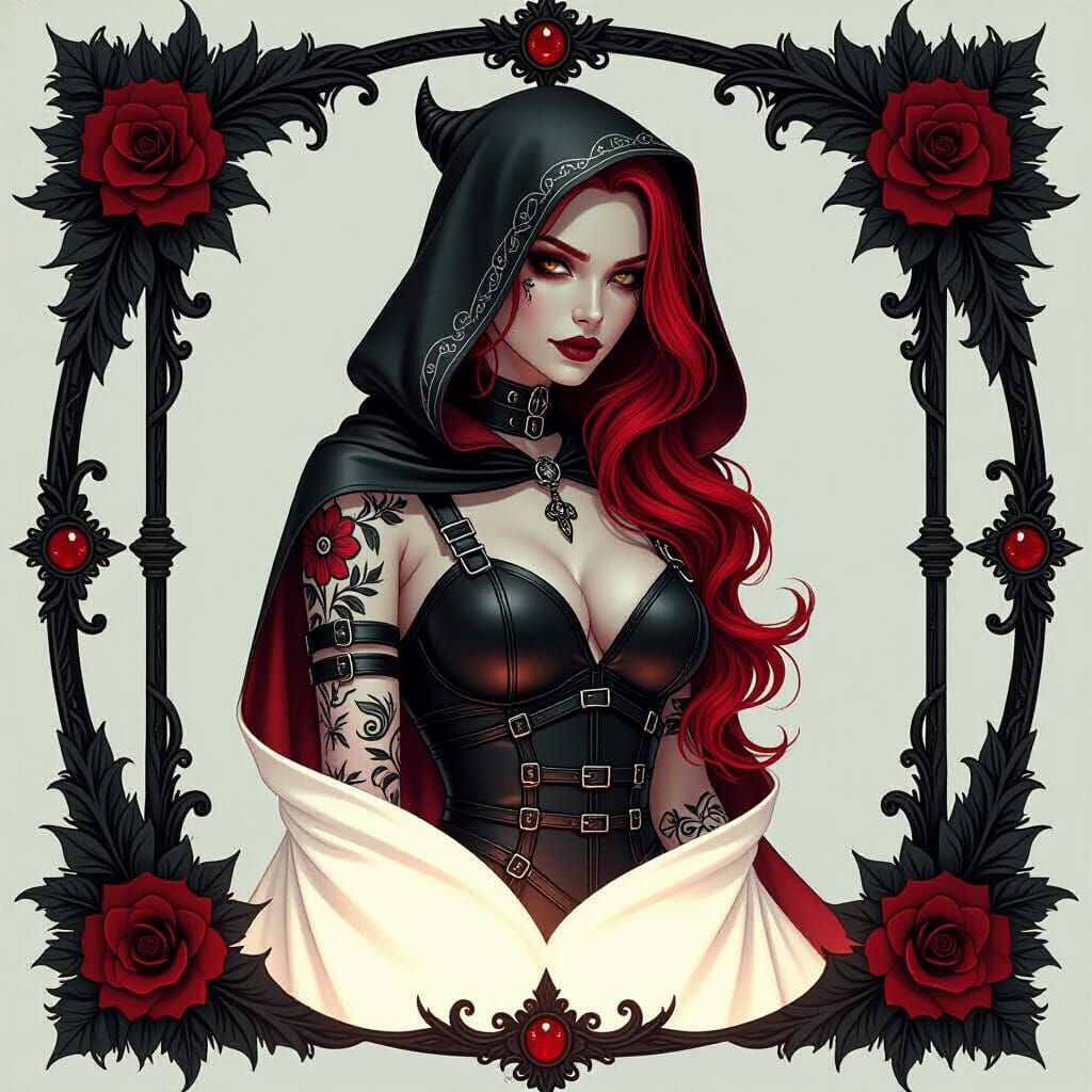 Tiefling in Leather Bodysuit with Gothic Backdrop