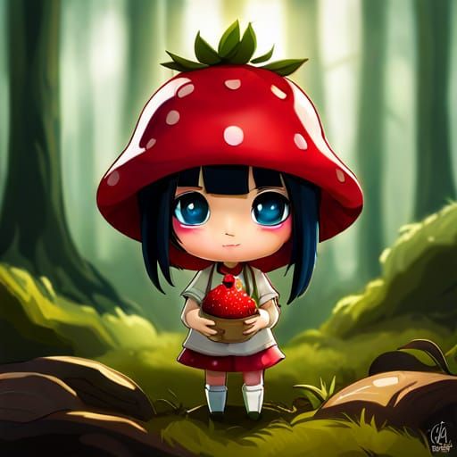 Adorable Chibi Strawberry in Fantasy Forest