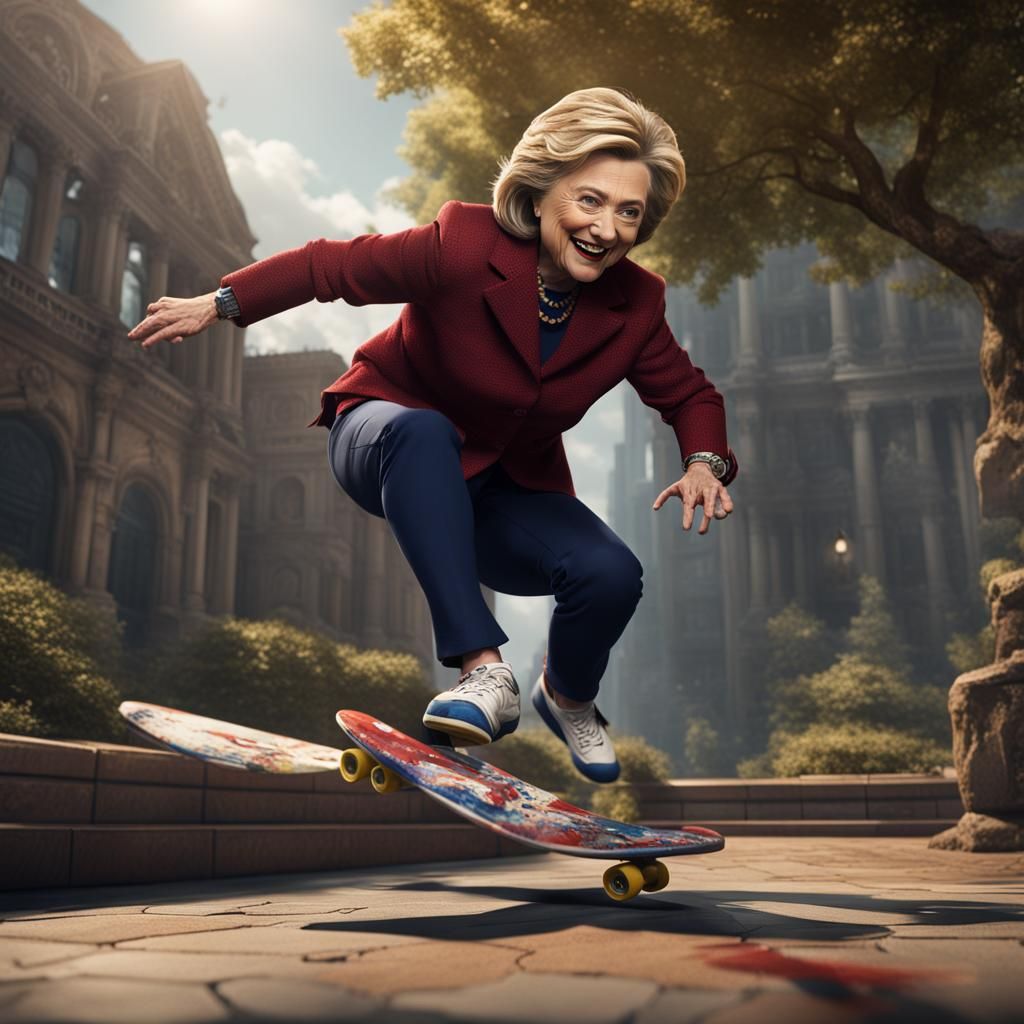 Hillary Clinton Kickflip in Detailed Fantasy Art