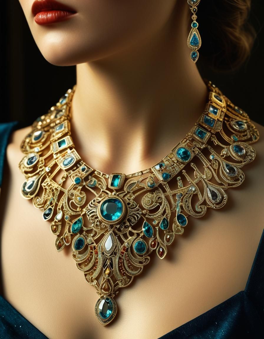 Art Deco Jewelry Close-Up: Opulent Necklace