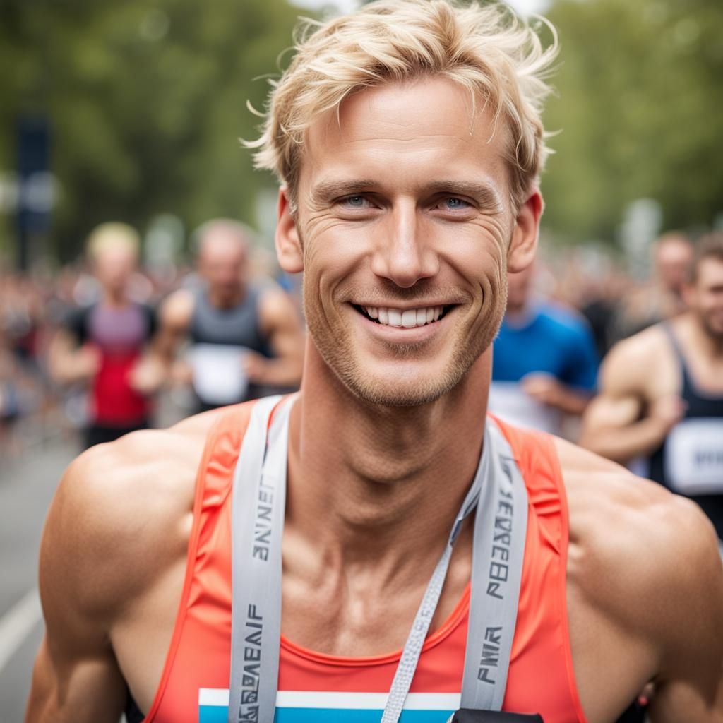 Athletic Blond Man After Marathon