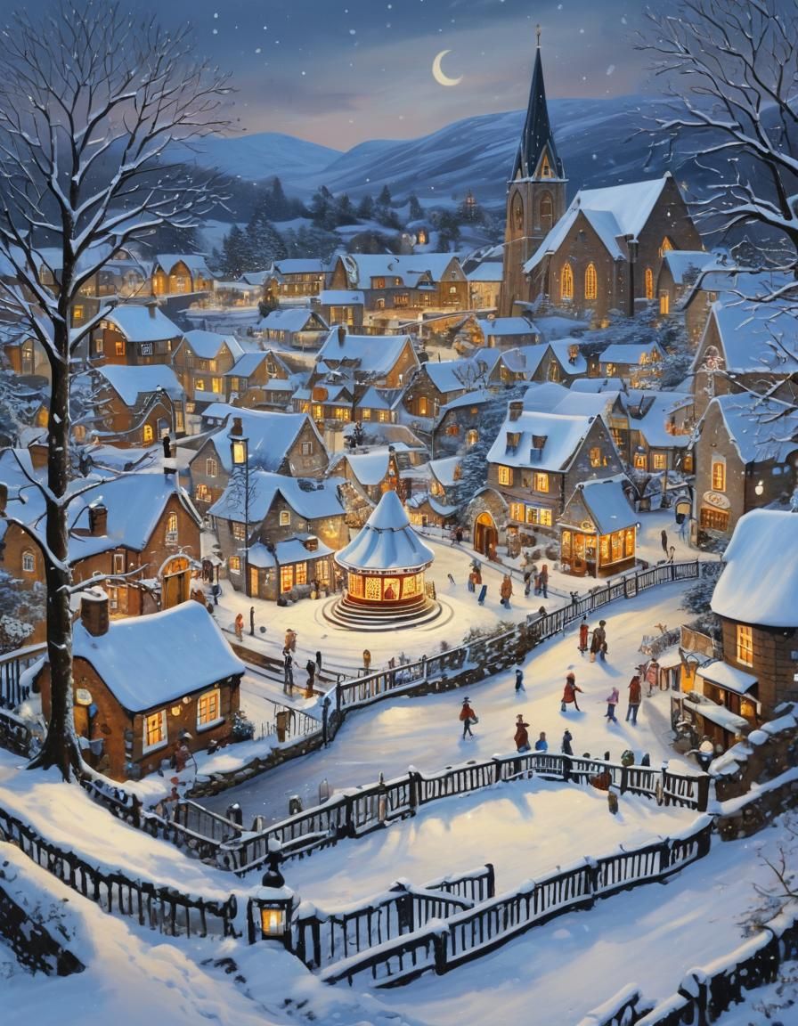 Whimsical Scottish Winter Wonderland Merry-Go-Round Christma...