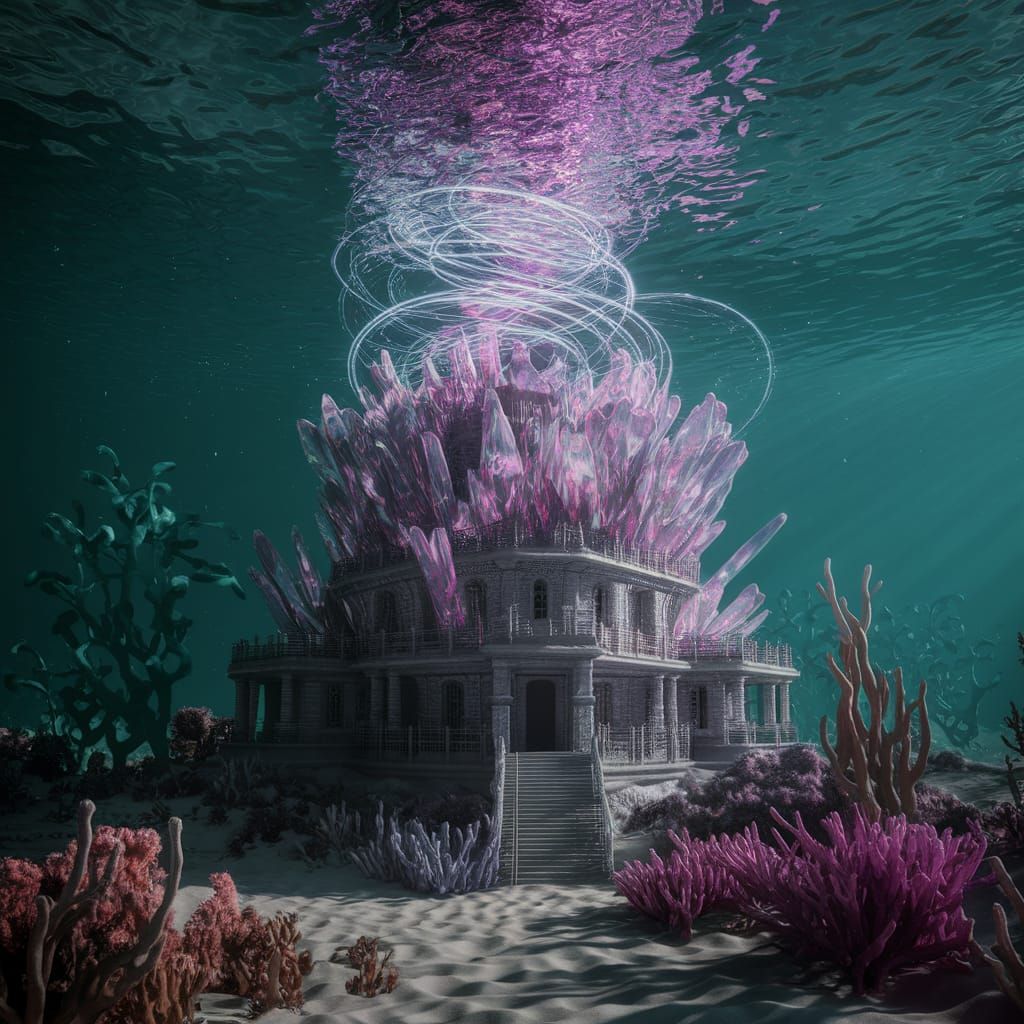 Bioluminescent Crystal Deep-Sea Temple in Biopunk Style