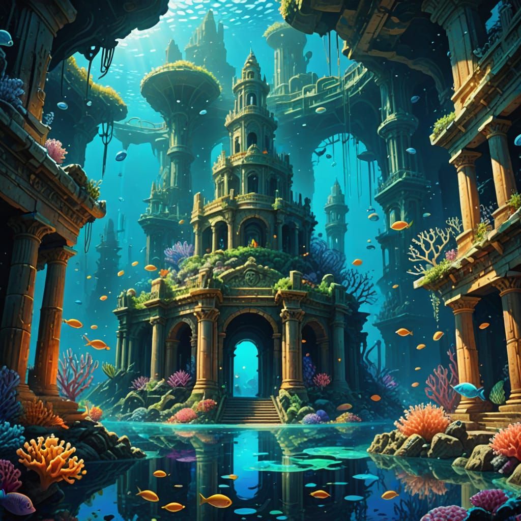 Glowing Underwater City of Atlantis in Ethereal Digital Art