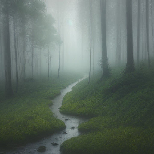 Ethereal Rainy Forest in Soothing Blues and Greens