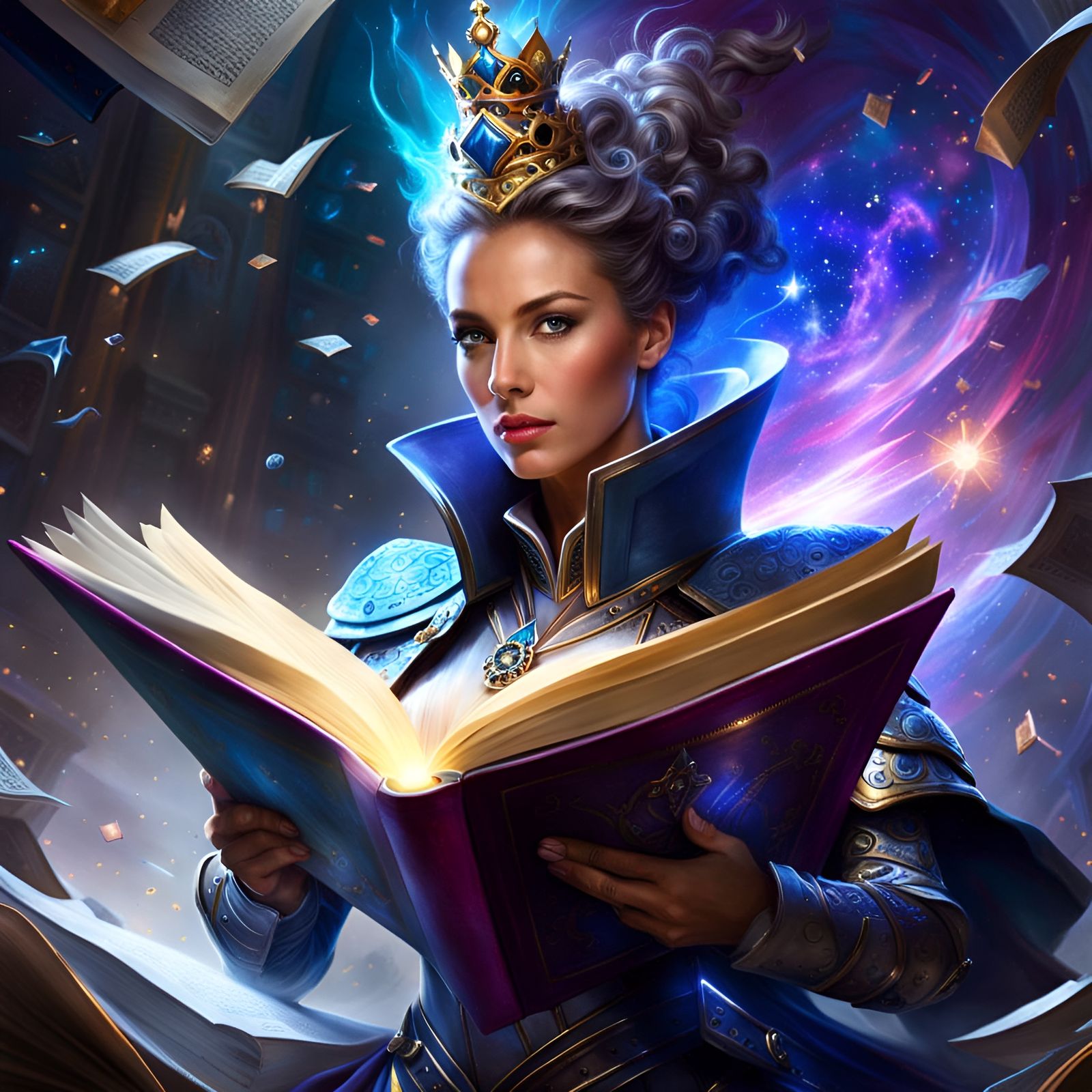 Fantasy Knight Emerges from Book into Galaxy