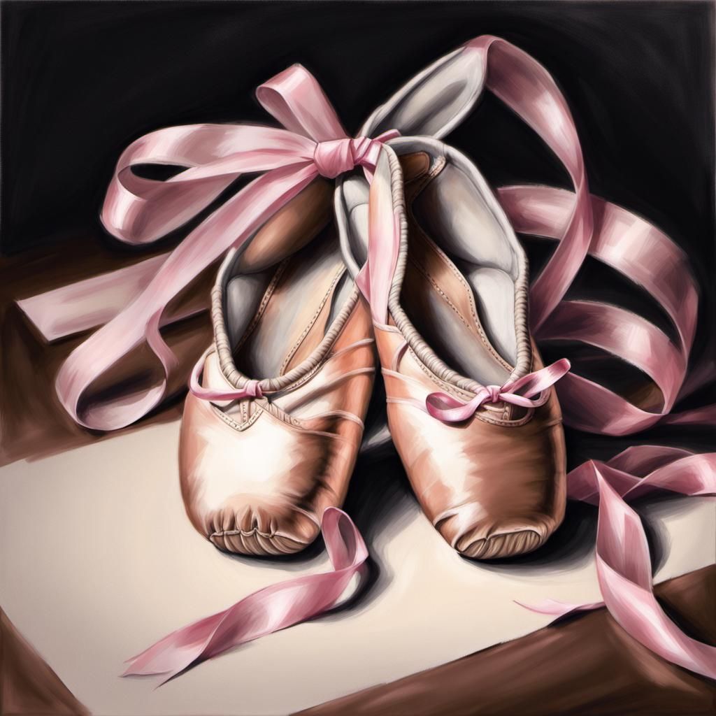 Graphite Pointe Shoes with Pink Overlay: Hyperrealistic Art