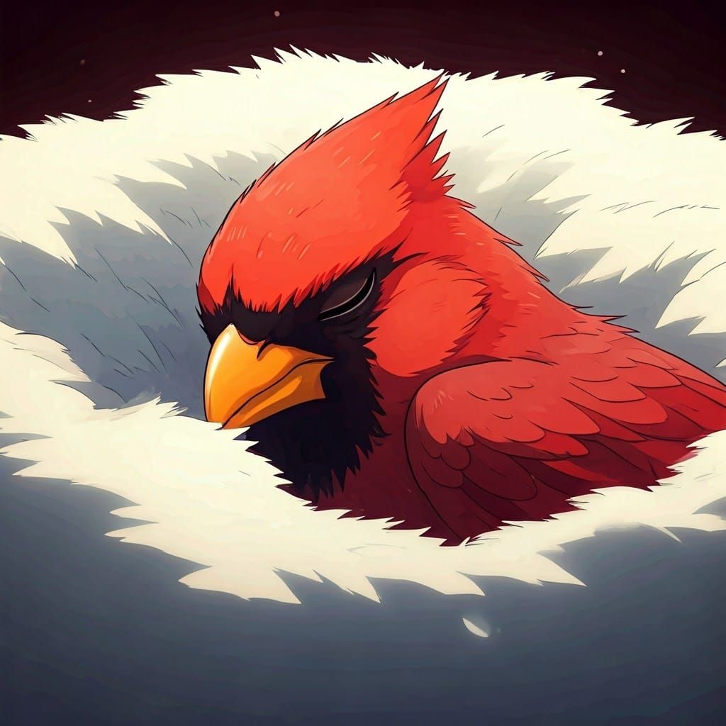 Red Cardinal Sleeping: Cel-Shaded Anime Style