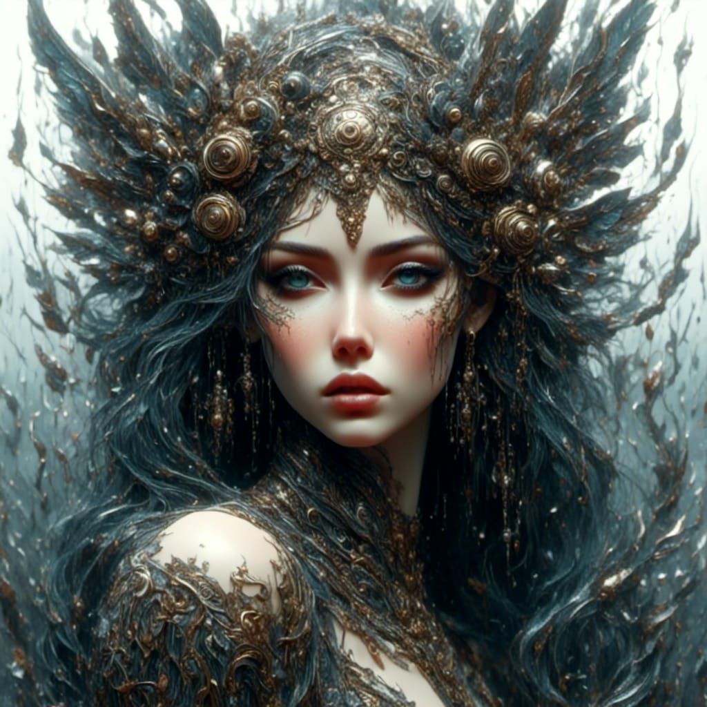 Depressed Woman in Cyber Haute Couture Fashion