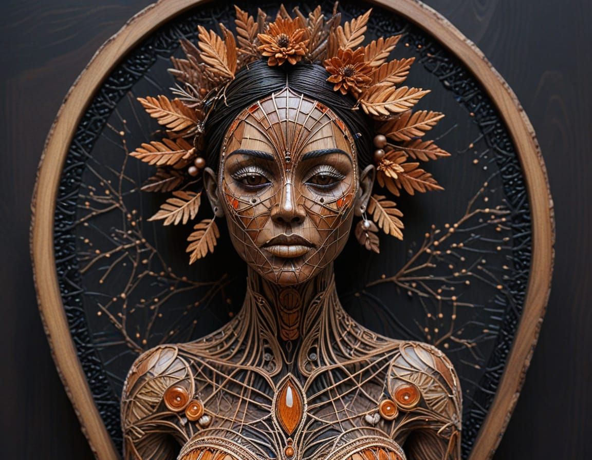 Portrait Embroidery on Lasercut Wood