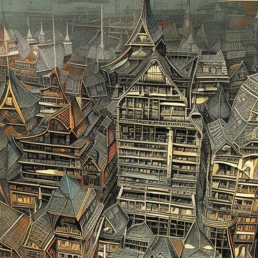 Budapest Castle Quarter: Fantastical Ink Illustration