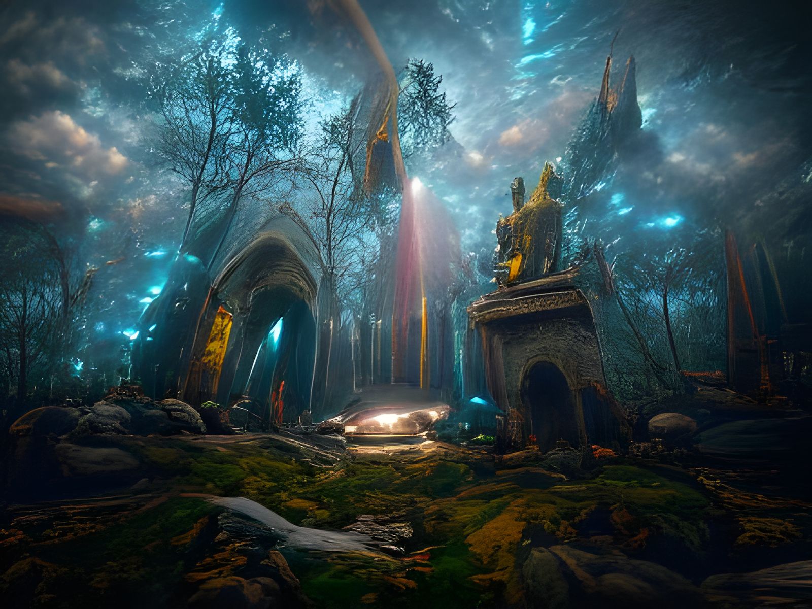 Magical Forest Scene in Baroque Gothic Style