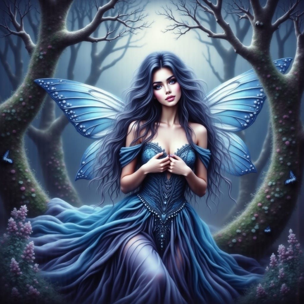 Fairy Goddess in Blueberry World at Night