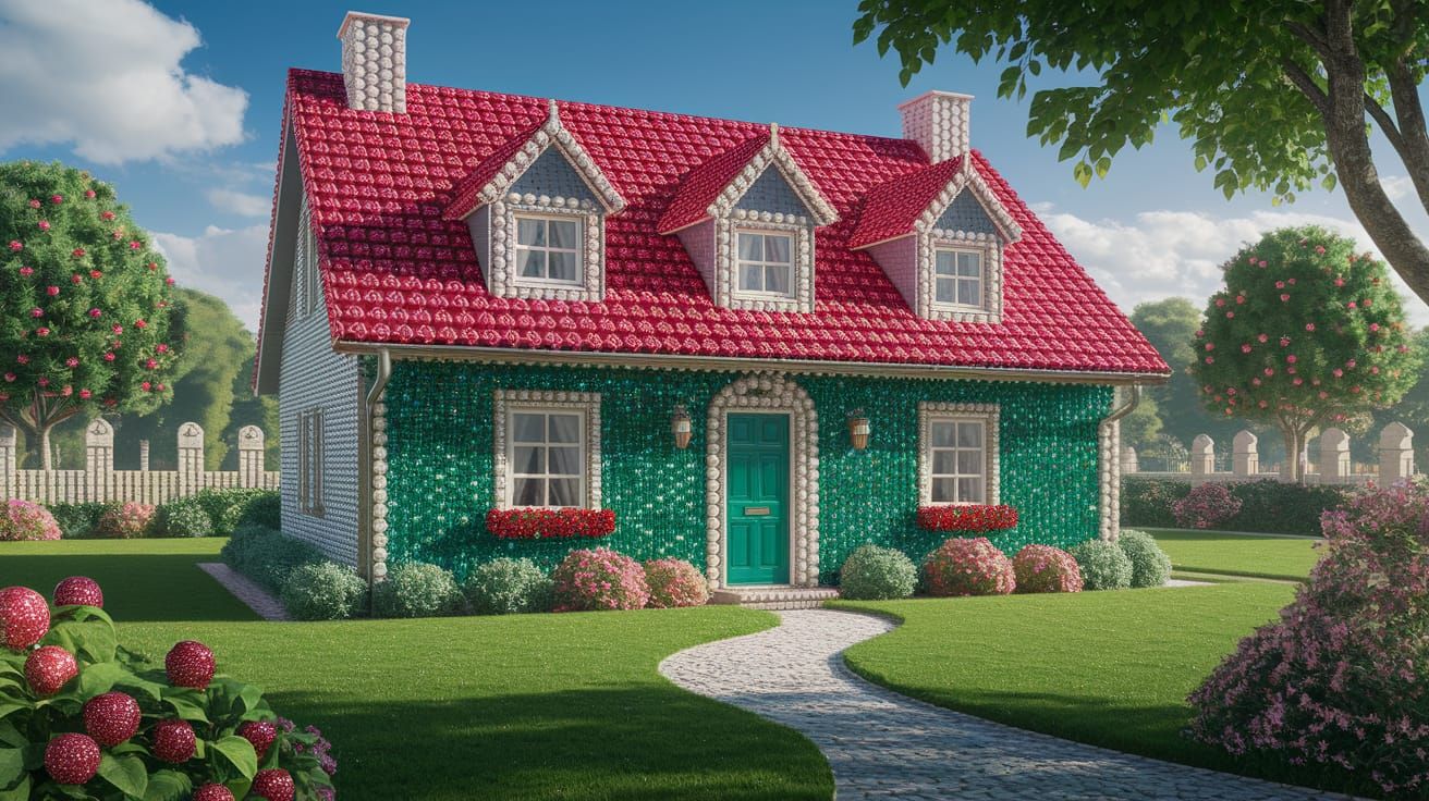 Hyper-Realistic Gemstone Cottage on Sunny Day