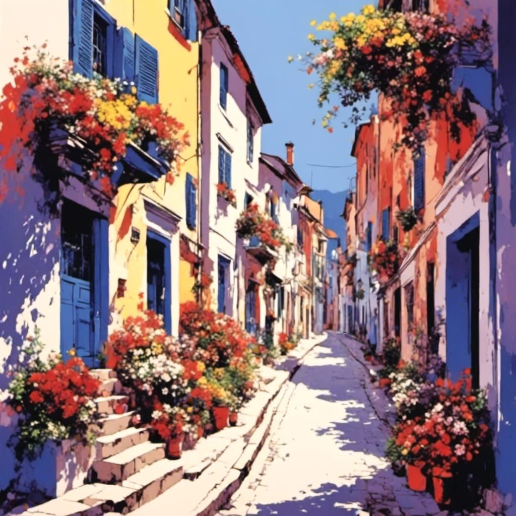 Floral Street in Pop Art Sketch Style