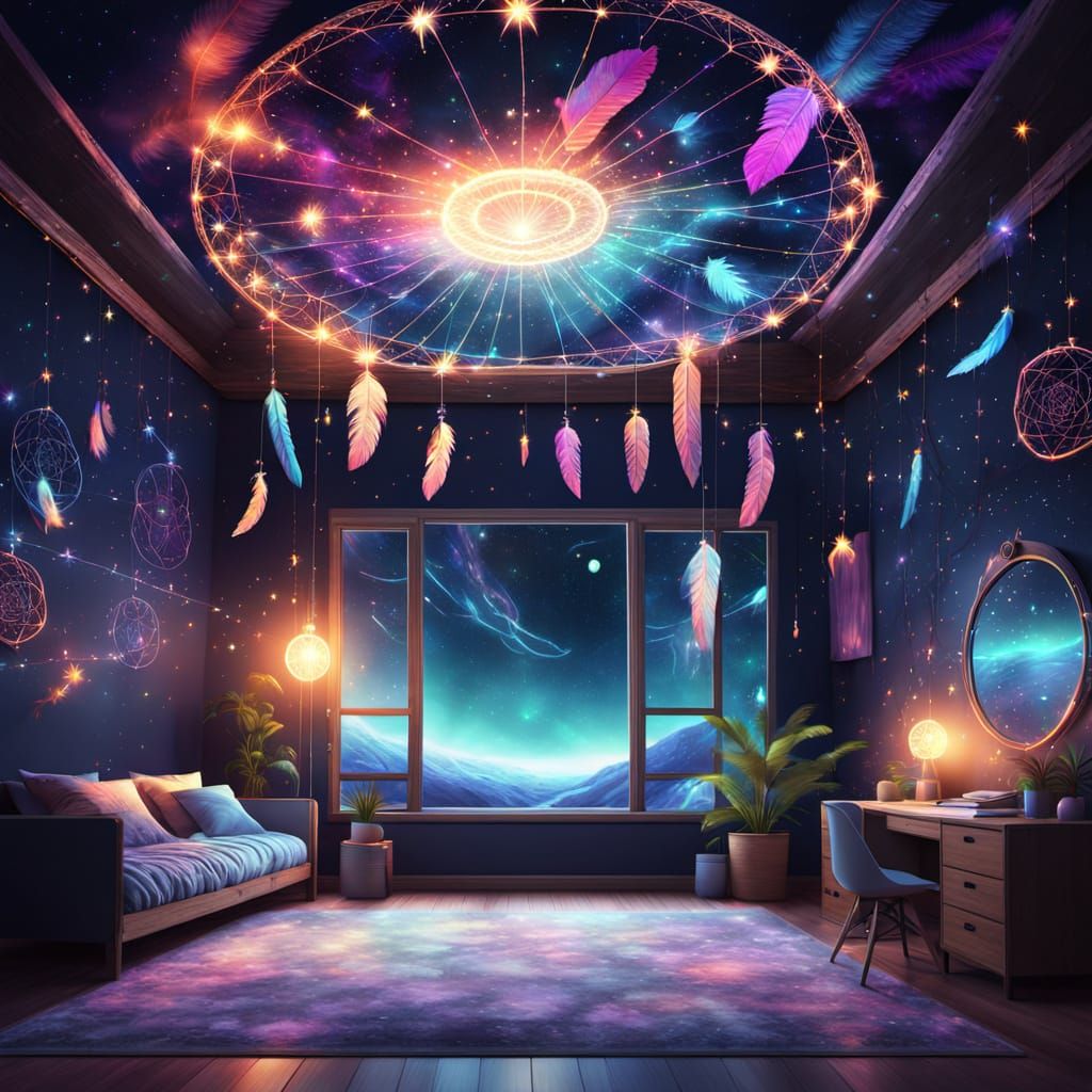 Cosmic Dream Catchers: Vibrant Digital Art