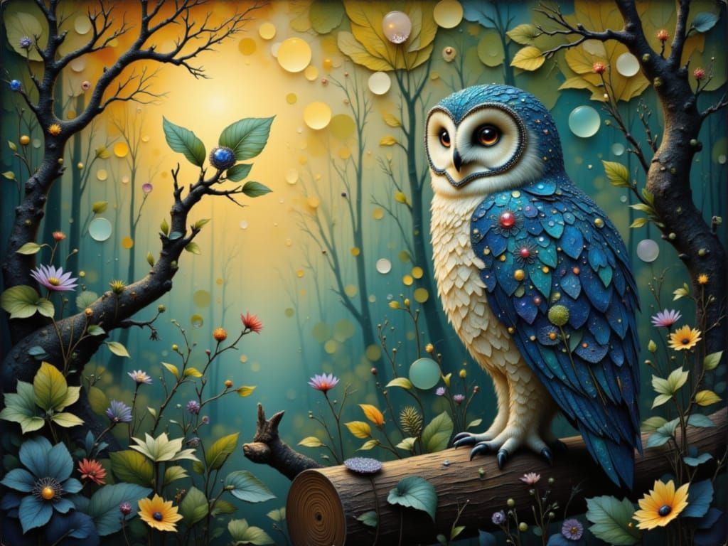 Magnificent Owl in Dawn Forest as Storybook Illustration