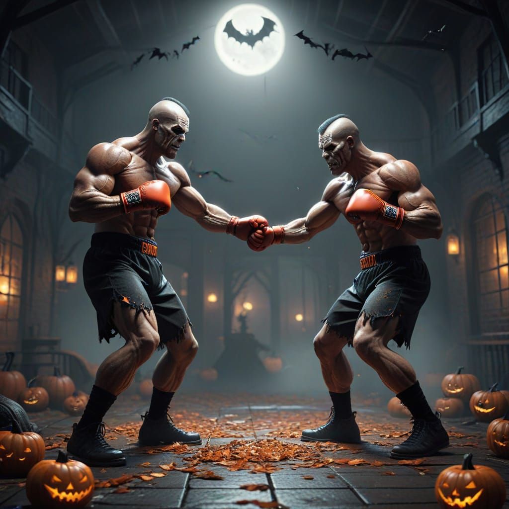 Halloween Boxers Sparring in Eerie Ring Concept Art