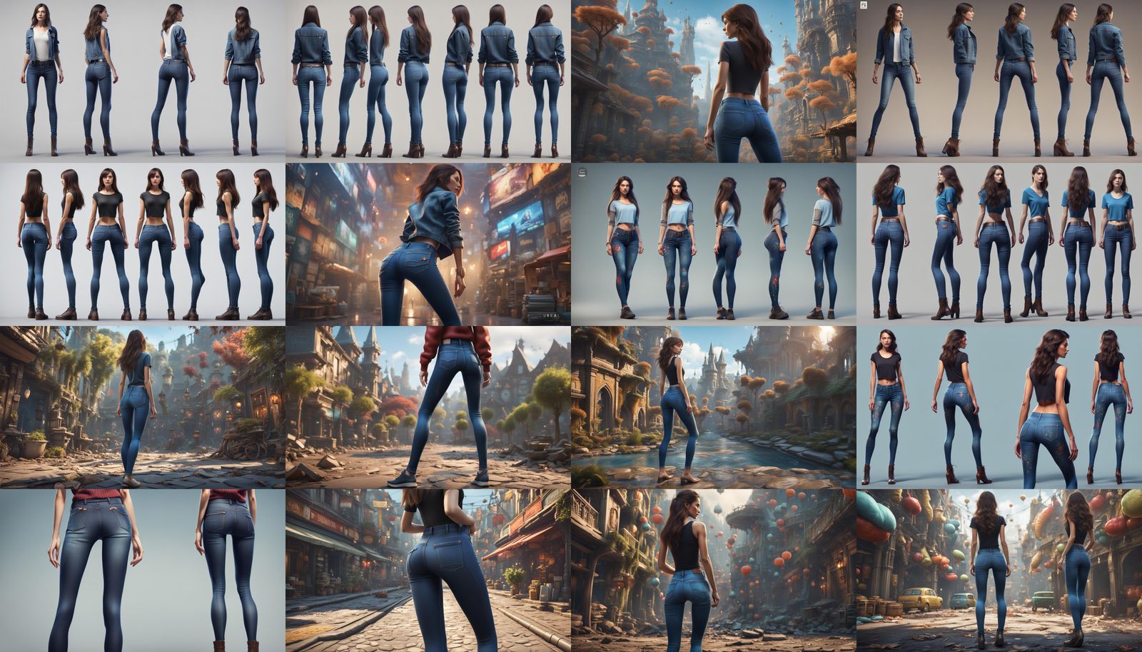 Brunette in Jeans: Detailed Matte Painting in 8k
