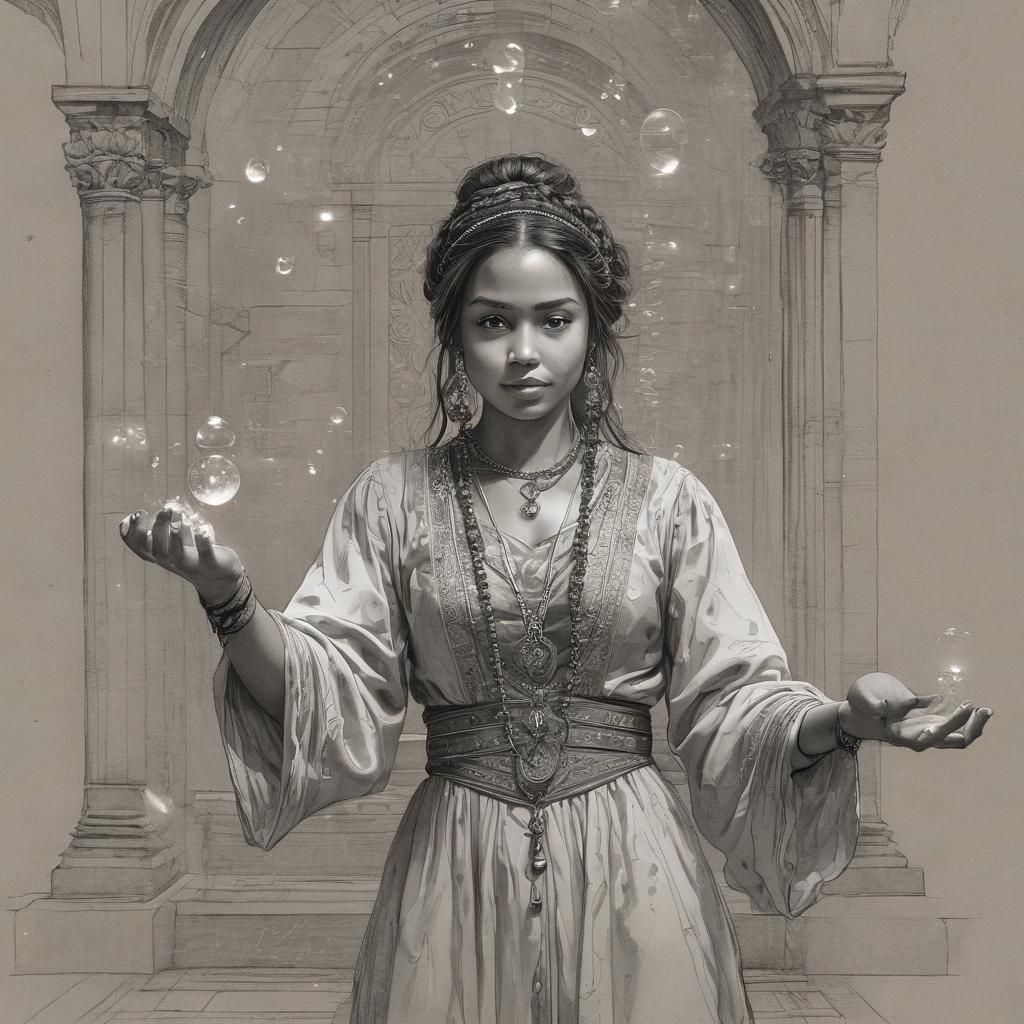 Telekinetic Girl at Wizardry School: Line Art Portrait