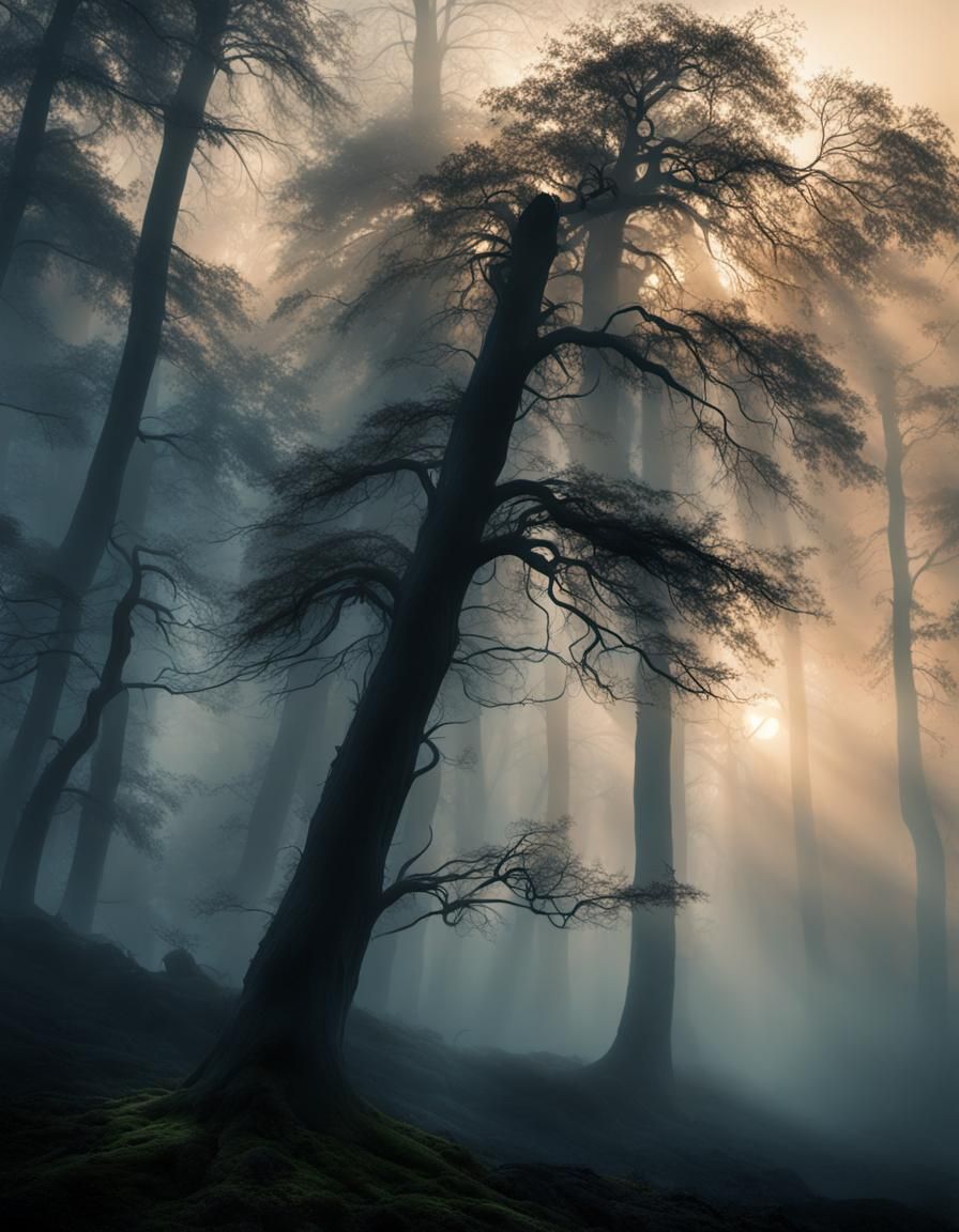 Mysterious Forest Landscape at Dusk in HDR Photography