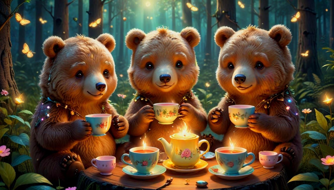 Kawaii Bears Tea Party in Magical Forest