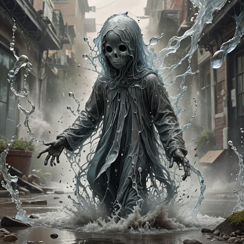 Ethereal Water Figure Dispersing into Mist