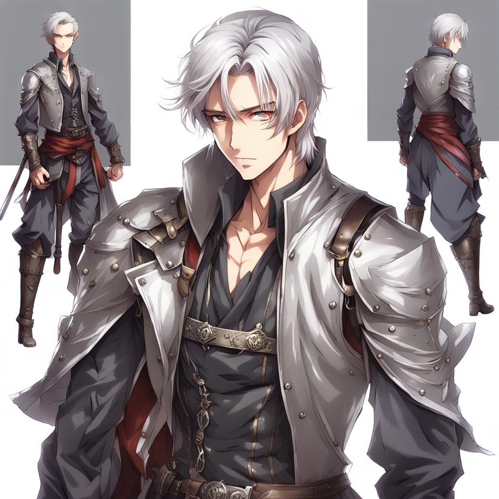 Anime Style Young Man with Silver Hair