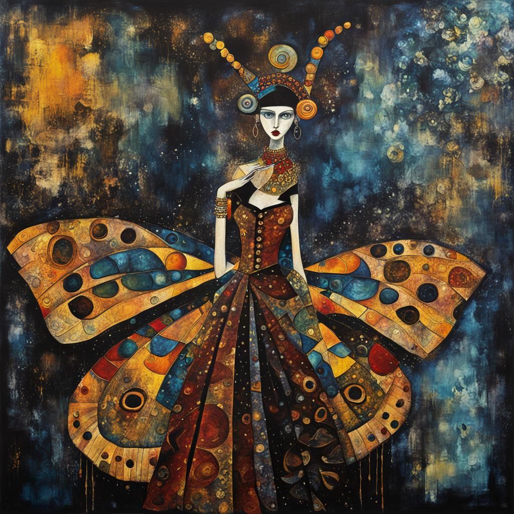 Jazz-Art Expressionist Moth Woman Portrait